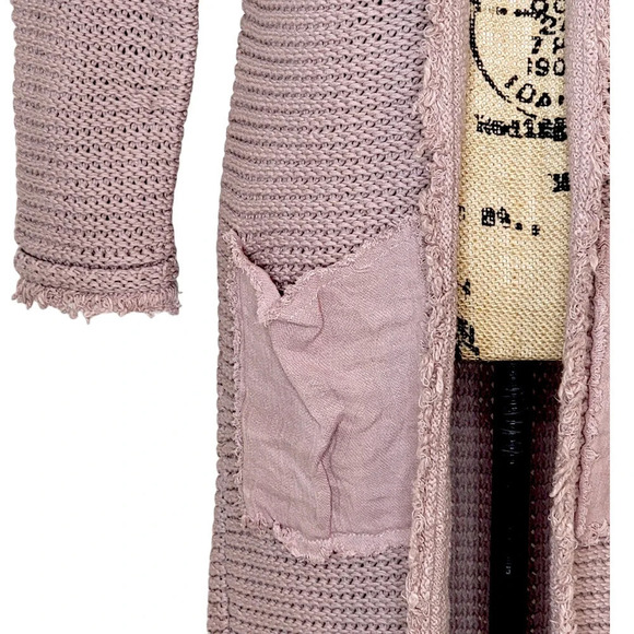 FREE PEOPLE Women's Draped Open Front Fringe Cotton Sweater Duster Blush Size XS - Picture 9 of 15